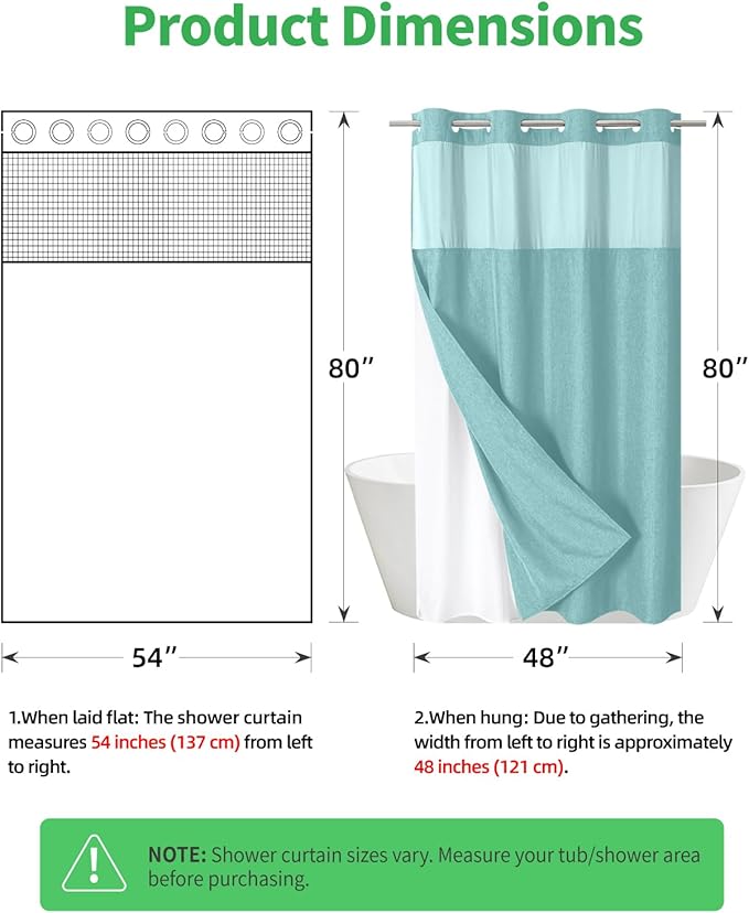 Stall No Hooks Needed Linen Textured Shower Curtain with Snap-in Fabric Liner Set,Hotel Luxury Decor Farmhouse Shower Curtains for Bathroom,Waterproof & Washable,54Wx80H,Teal