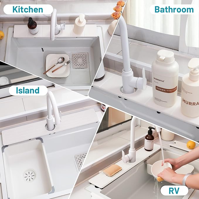 Fast Drying Faucet Mat for Kitchen Sink, Water Absorbent Diatomite Stone Sink Tray with Raised Feet, Kitchen Sink Splash Guard, Prevents Moisture Buildup, Durable Protector for Bathroom Counter