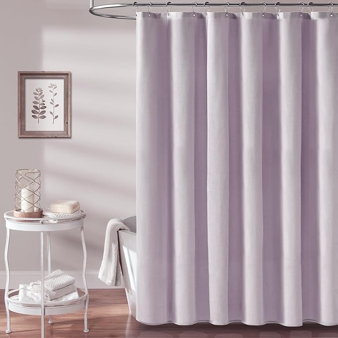 BTTN Extra Long Shower Curtain - 72x84 Inch Long Linen Textured Heavy Duty Fabric Shower Curtain Set with 12 Plastic Hooks, Tall Luxury Simple Waterproof Cloth Shower Curtains for Bathroom - Lavender