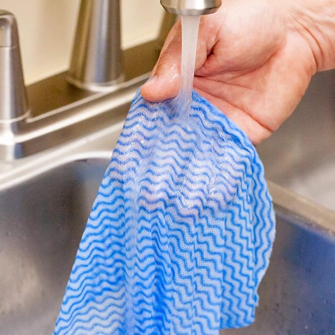 Restaurantware RW Clean 23.6 x 11.8 Inch Reusable Cleaning Cloths 10 Wipes All-Purpose Dish Wipes- Durable Machine-Washable Blue Viscose Disposable Cloths Pre-Cut Rectangle (Pack of 2)