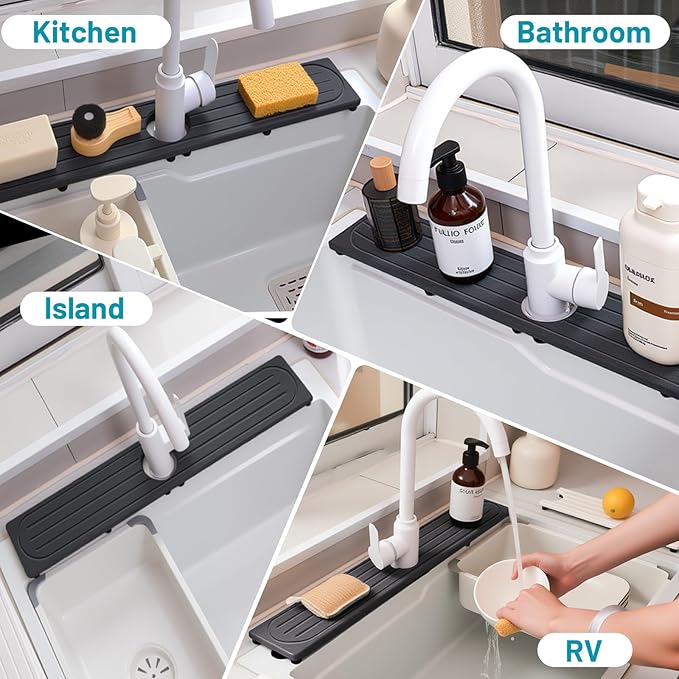 Stone Faucet Mat for Kitchen Sink with Raised Feet, Sink Mat for Kitchen Faucet, Water Absorbent Diatomite Stones Sinks Tray, Sink Splash Guard & Protectors, Stone Drying Tray for Bathroom Counter