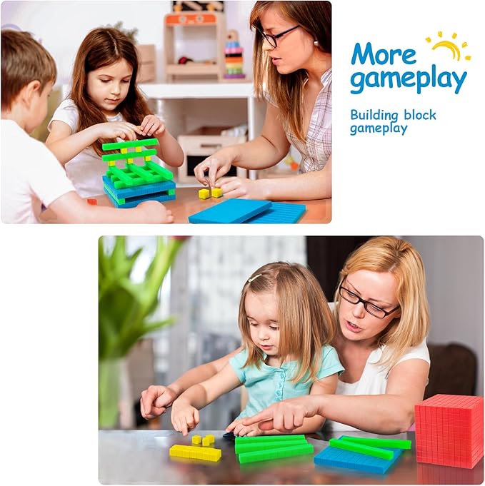 Plastic Base Ten Blocks Set,Maths manipulatives for 2nd Grade classrooms.Place Value Blocks,Counting Cubes to Help Kids Learn Maths (1)
