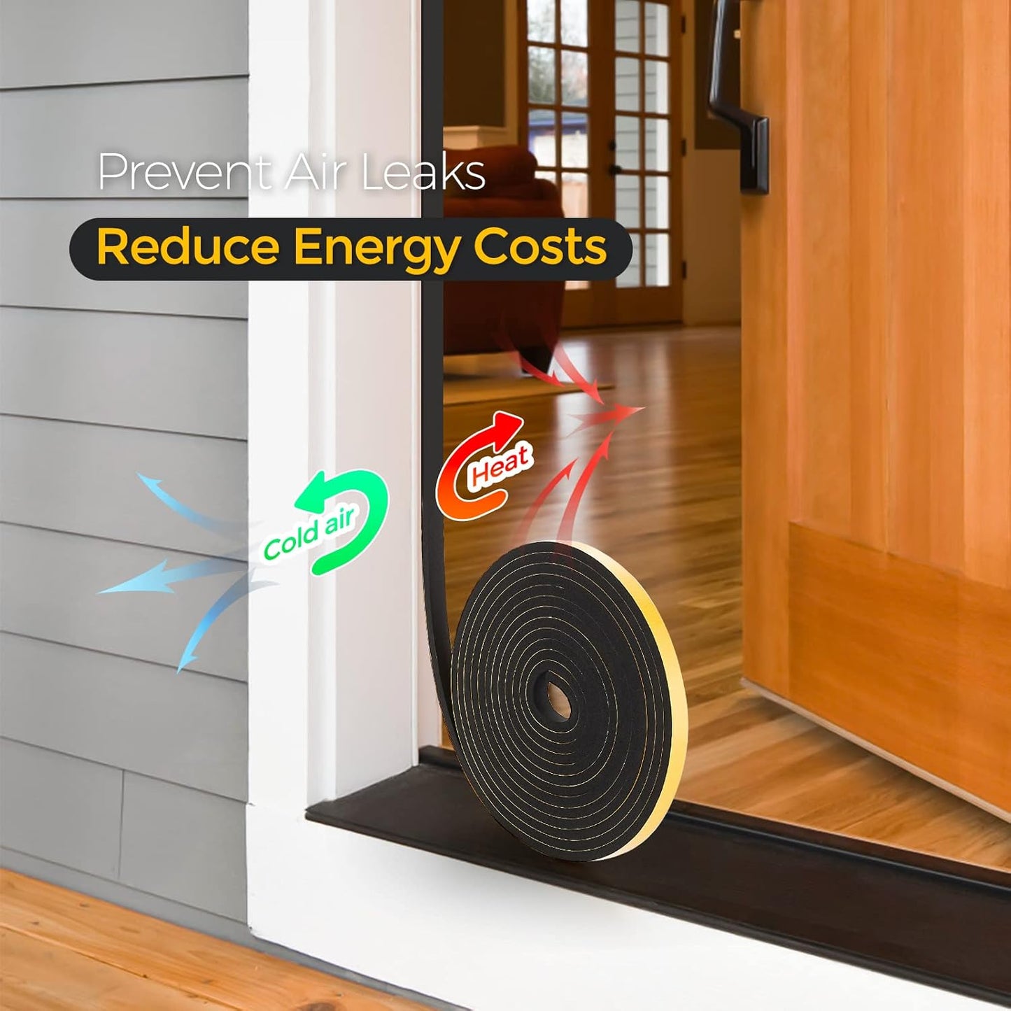 6.5 Feet Weather Stripping Door Seal, 2" Wide X 1" Thick Door Seal Strip High Density Foam Tape Adhesive Strip for Door Soundproofing,Window Insulation (2" x 1" x 6.5FT,Black)