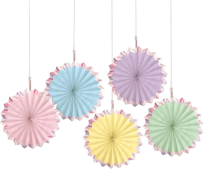 Elegant Hot-Stamped Paper Fans - Premium Quality Decorative Fans with Striking Design - Perfect for Weddings, Events & Parties, Pastel Colors, Pack of 5