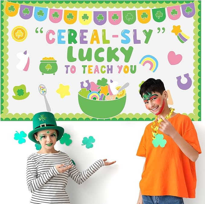 St. Patrick's Day Bulletin Board Set March Classroom Decorations Lucky Shamrock Unicorn Paper Cutouts St. Patrick's Day Green Bulletin Board Borders for School Wall Door Decor
