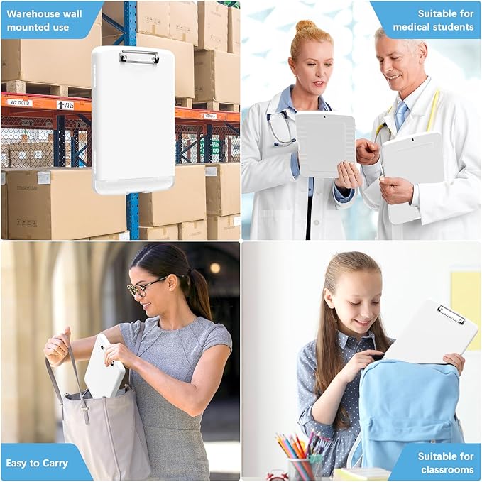 Hongri Clipboard with Storage with Pen Holder, Folder Nursing Clip Board 8.5 x 11 Foilo-Side Opening, High Capacity, Light Weight for Teachers, Classroom. Size 14 x 9.6 x 1.2 in(White)