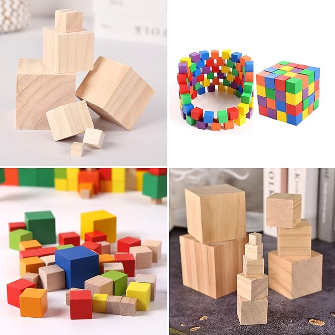 Wood Cubes Wooden Blocks for Crafts 1/2 inch, 200 PCS Small Blank Wood Blocks Wooden Cubes for Crafting, Baby Shower, Unfinished Plain Squares for Counting Blocks, Alphabets Letters, Stamps, Dice