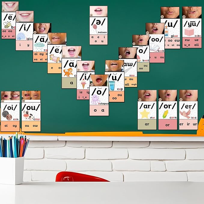 Ireer Pastel Vowels Sound Wall Classroom Neutral Phonics Kit, Science of Reading Posters for Kindergarten, Speech Therapy Materials, Phonemic Awareness, Esl Teaching Material