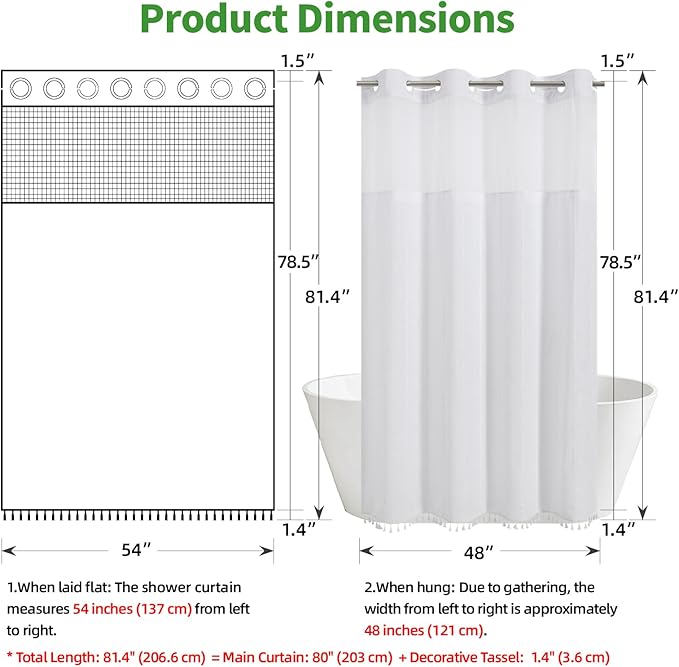 No Hook Stall Shower Curtain with Snap-in Fabric Liner - 54x80 Heavy-Duty Linen Textured Striped Design,Narrow Rustic Modern Farmhouse Bohemian Bathroom Curtain,Water-Repellent,White