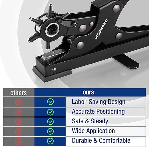 WORKPRO Desktop Leather Hole Punch Set, Rotary Belt Hole Puncher, 6 Punch Sizes, Heavy Duty Leather Hole Punch Tool for Belts, Dog Collars, Watch Band, Saddles, Shoes, Home DIY