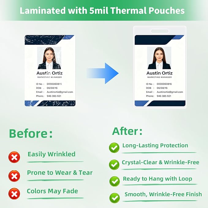 Binditek 5 Mil Laminating Pouches with Hole & Loop, 2.5 x 4.25 Inch ID Badge Lamination Pouches, Clear Thermal Laminating Sleeves for ID Cards, Luggage Tags, Visitor Badges, 100 Pack