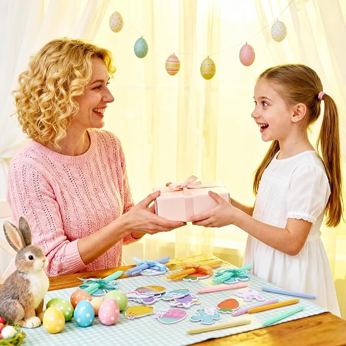 24 Set Easter Sticky Notes and Pens Set Gifts Self Sticky Note and Pens Mini Notepad Cute Memo for Study Office Supplies
