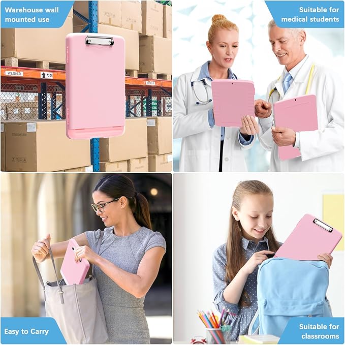 Hongri Clipboard with Storage with Pen Holder, Folder Nursing Clip Board 8.5 x 11 Foilo-Side Opening, High Capacity, Light Weight for Teachers, Classroom. Size 14 x 9.6 x 1.2 in(Pink)