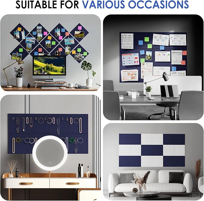 MaxGear Large Cork Board for Wall 48" x 36" Dark Blue Bulletin Board, 12 Pack Felt Wall Tiles with Pushpins, Cork Boards for Office Pin Board Tack Board for Photo Meno Decor
