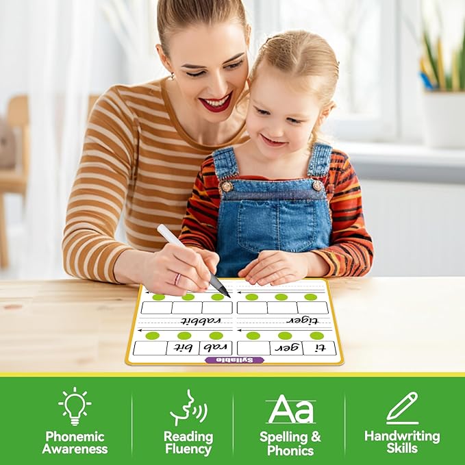 12 Pack Phonemic Awareness Dry Erase Flash Card,Phonics Games Science Reading Manipulative Speech Therapy Material Elkonin Box 1st Grade Classroom Must Haves Teacher Homeschool Supplies