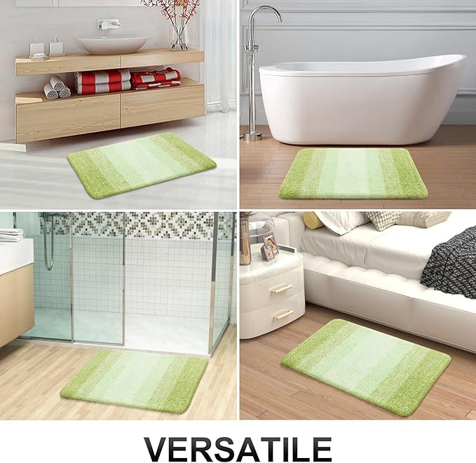 OLANLY Bathroom Rug Mat 30x20, Extra Soft and Absorbent Microfiber Bath Rugs, Non-Slip Plush Shaggy Bath Carpet, Machine Wash Dry, Bath Mats for Bathroom Floor, Tub and Shower, Light Green