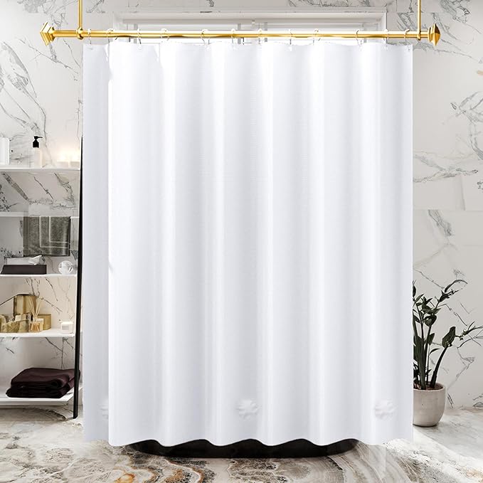 AmazerBath 48x72 Shower Curtain Stall, PEVA White Heavy Duty Shower Curtain with 2 Weighted Stones and 8 Grommet Holes
