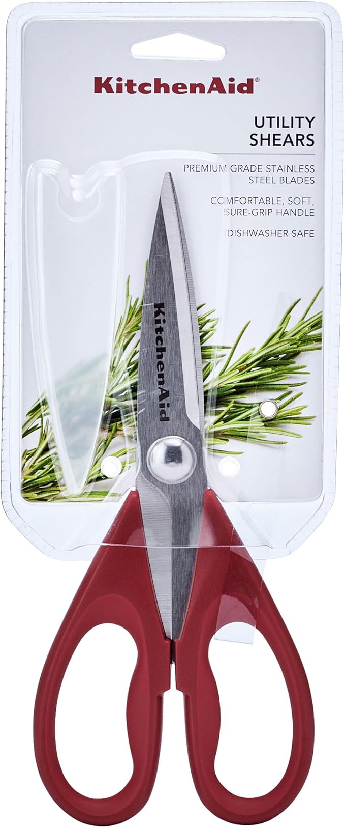 KitchenAid All Purpose Kitchen Shears with Protective Sheath Durable Stainless Steel Scissors, Dishwasher Safe, Soft Grip Comfort Handle, 8.72 Inch, Red