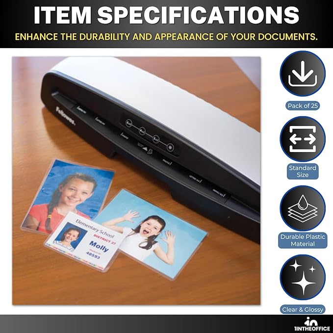 1InTheOffice Thermal Laminating Pouches 5 Mil, Business Card Laminating Pouches, Laminating Pouches for ID and Name Badge, 25 Pack