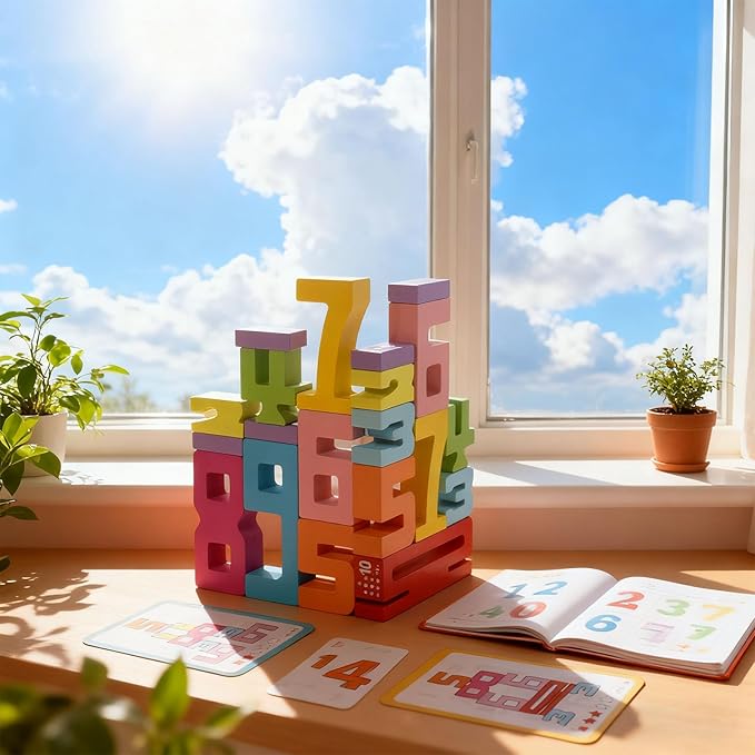 20PCS Montessori Inspired Wooden Number Building Blocks-Math Stacking Number Blocks for 3+ Years Old Kids 1-10 Number Game Balance Competition Toy – Unlock Your Kids Potential
