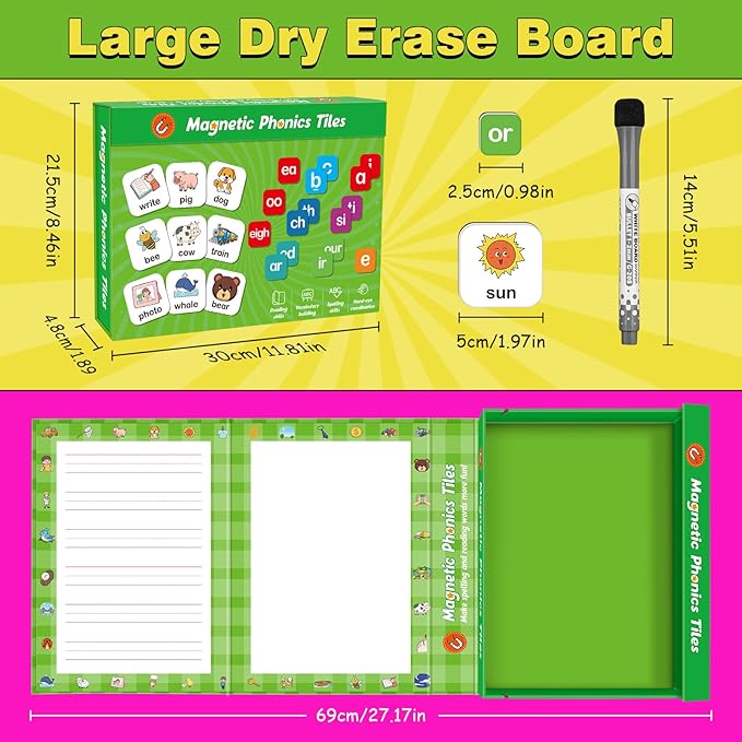 Aizweb Phonics Magnetic Letters Tiles,Phonics Games Hooked on Phonics,Learn to Read Spelling Phonemic Awareness Speech Therapy Manipulative Preschool Pre k Classroom Materials