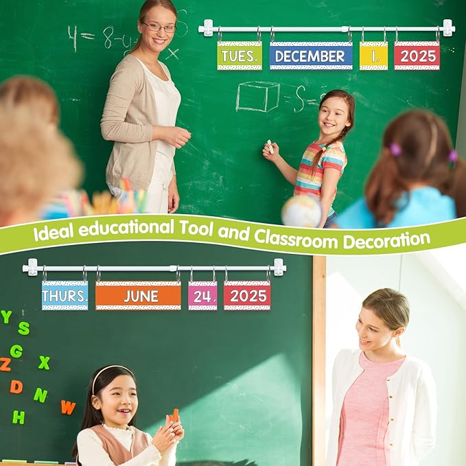 Rainbow Flip Calendar Board Set with Holder, Colorful Classroom Calendar Bulletin Board with Adjustable Rob Rainbow Date Cards for School Classroom Home Decoration Supplies