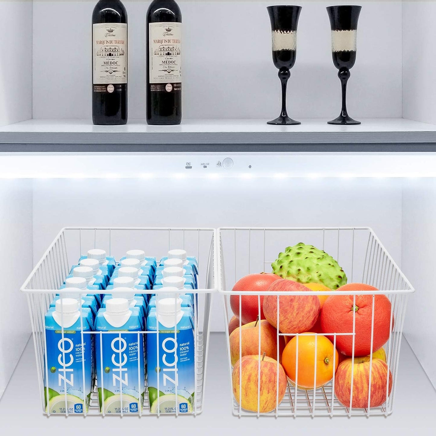 Freezer Organizer Bins, Upright Freezer Baskets for 16, 17, 21 cu.ft Standup Freezer, Wire Storage Baskets with Built-in Handles, 6Pcs, White