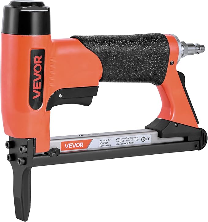 VEVOR Pneumatic Staple Gun, 21 Gauge Long-Nose Upholstery Stapler for 80 Series Fine Wire Staples 1/2-inch Crown 1/4"-5/8" Length, Max 150PCS Loading Air Staple Gun for Upholstering, Woodworking, DIY