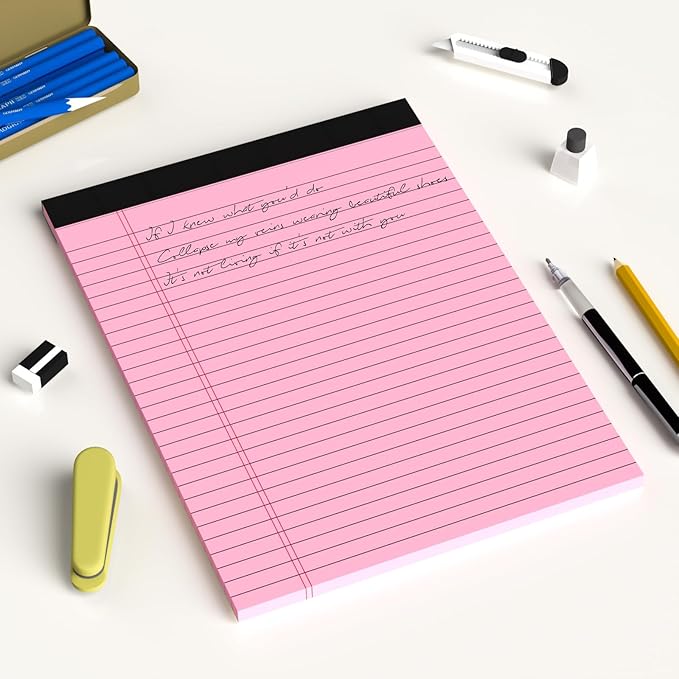 Colored Legal Pads 8.5 x 11 Note Pads 8.5 x 11 inch, Wide Ruled Clear Print Writing Pads 30 Sheets/Pad, 80gsm Colored Paper, Perforated Notepad with Sturdy Back (3 Pads)