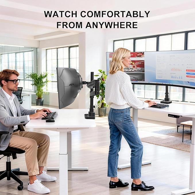WALI Heavy Duty Monitor Arm Desk Mount for 13-49 Inch Ultrawide Screens, Single Monitor Arm with Full Motion Tilt, Swivel, Rotation, Holds up to 44 lbs, C-Clamp Mount for VESA 75/100mm (GSDM001-P)