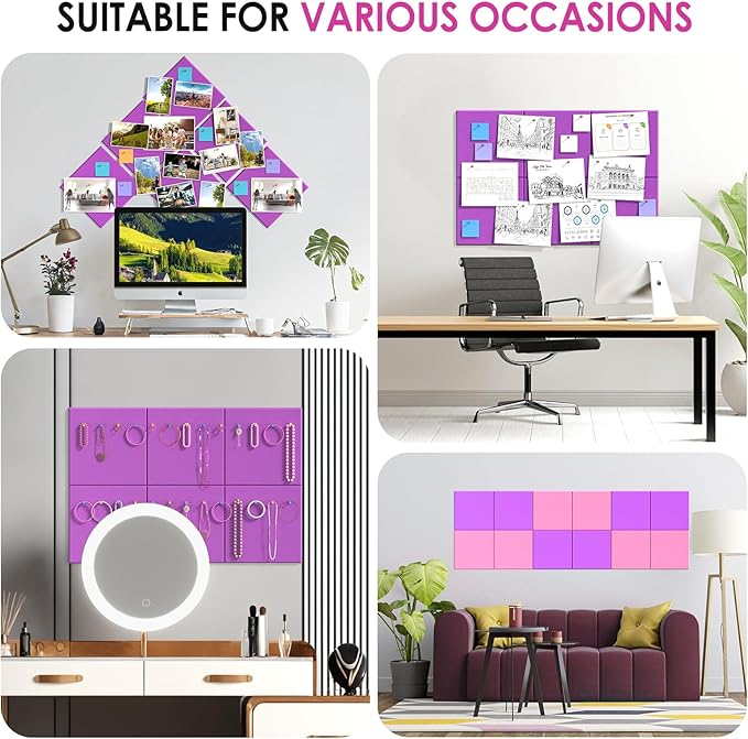 MaxGear Large Cork Board for Wall 36" x 24", Rose Pink Bulletin Board, 6 Pack Felt Wall Tiles with Pushpins, Cork Boards for Office Pin Board Tack Board Cork Boards