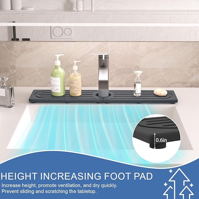 Stone Faucet Mat for Kitchen Sink, Water Absorbing Sink Water Splash Guard, Fast-Drying Kitchen Sink Faucet Mat, Durable Protector and Stone Drying Mat for Kitchen Counter & Bathroom Sink