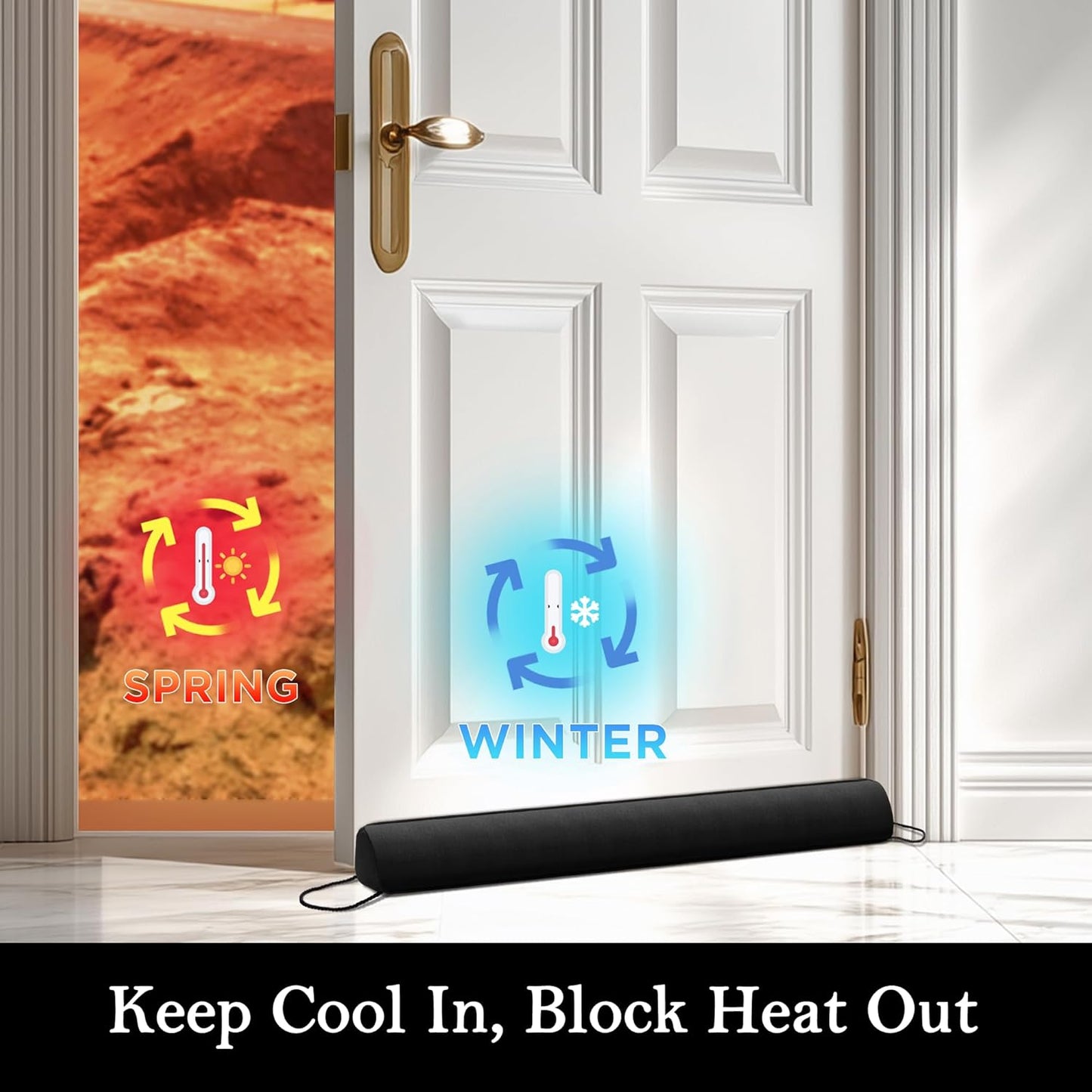 Sunolga 2-Pack 38" Door Draft Stopper Blocks Hot and Cold Air with Removable Washable Cover for Gaps Up to 3", All-Season Seal for Noise, Wind, Door Sweep for Bottom of Door, Home Essentials, Black