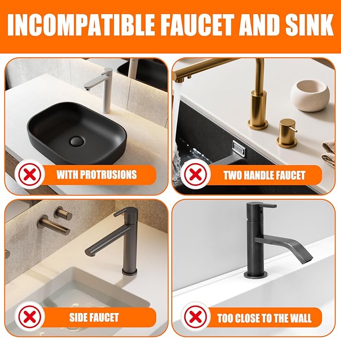 17.7" Silicone Faucet Mat with Button Style Design – Longer Drip Catcher Tray & Sink Splash Guard, 6° Slope Behind Faucet Mat | Easy Kitchen & Bathroom Sink Protector Black