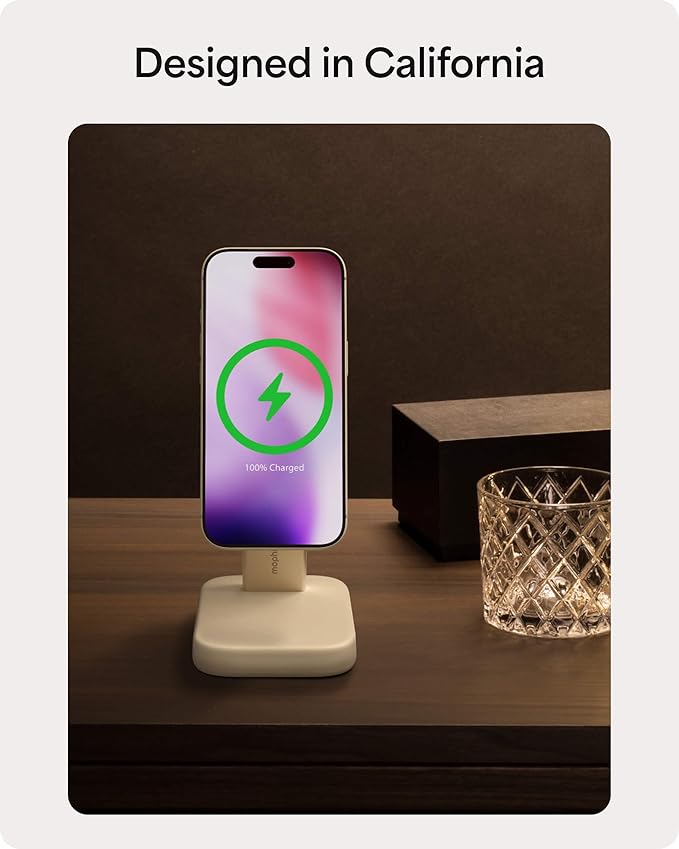 Mophie 2-in-1 Wireless Charging Stand - Qi2-Certified, MagSafe Charger for iPhone & Apple Watch – Fast Charging Station with Adjustable Phone Stand & Cable Management – Up to 15W Power