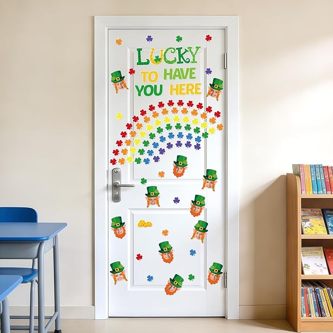 149Pcs St. Patrick’s Day Bulletin Board Decorations Set, Lucky Shamrock Classroom Door Decorations, Irish Clover Paper Cutouts DIY Photo for Teacher Office Home Wall Decor Party Supply