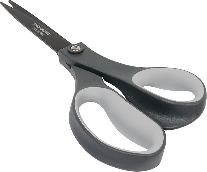Fiskars 8" Non-Stick Comfort Grip Titanium All Purpose Scissors, Stainless Steel Blades for Everyday Cutting Tasks, Home, Office, and Arts & Crafts, Gray