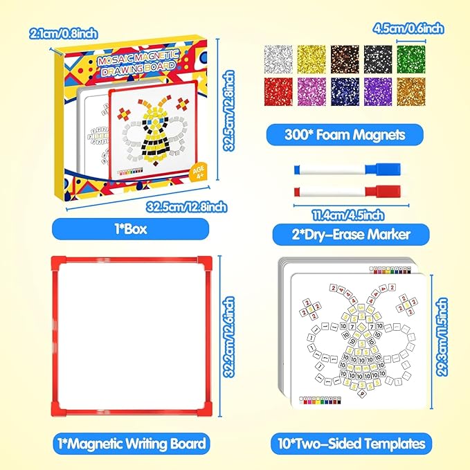Learning Educational STEM Toy,Mosaic Magnetic Puzzle,330 Foam Building Blocks with 20 Patterns,Math Counting Activities, Montessori Sensory Art Kit Gift for Boy Girl Kids 4 5 6 7+