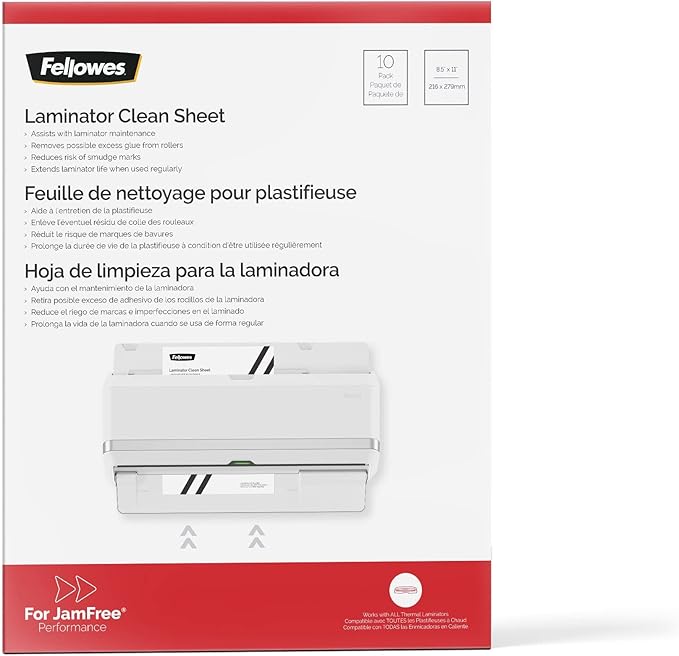 Fellowes Laminator Cleaning Sheets, 10 Pack, 8.5 x 11 in