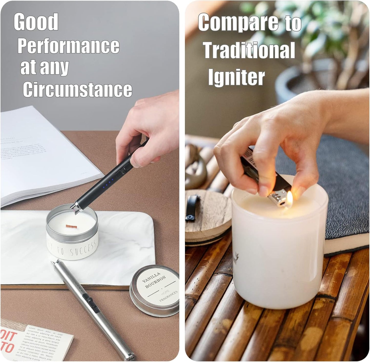 Exquisite Candle Accessories Tool Pack Bag, Rechargeable Electric Lighter, Wick Trimmer, Dipper, Snuffer and Tray Holder Elegant Kit Gift for Candle Lovers in Dating, Valentines Decor. ( Lemon Gold )