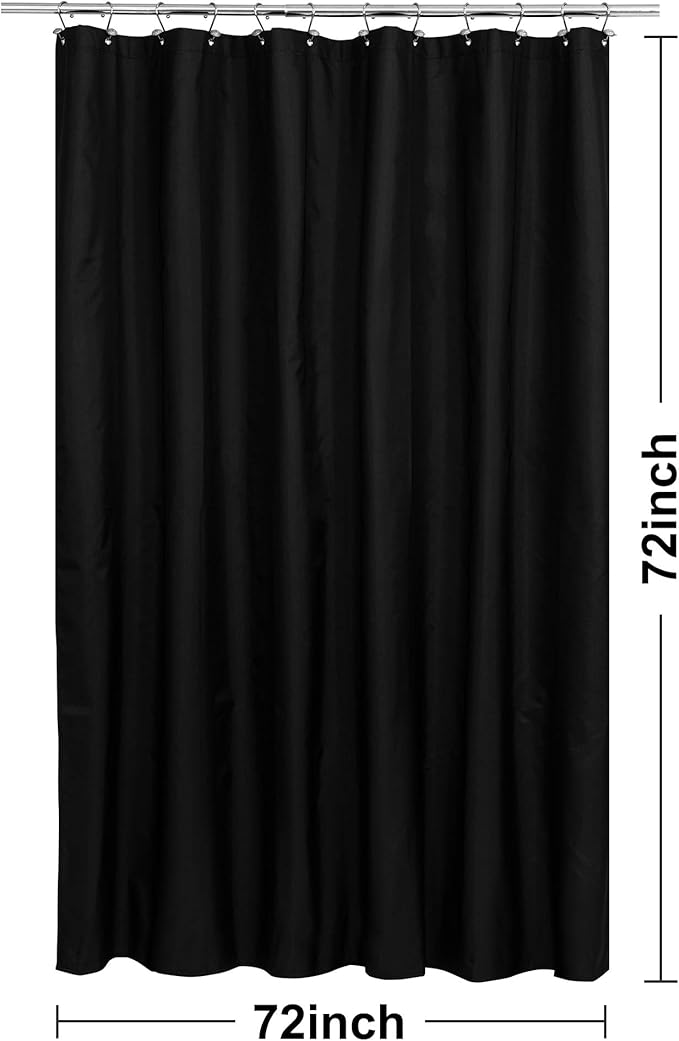 N&Y HOME Fabric Shower Curtain or Liner with Weighted Magnets - Hotel Quality Opaque Black Shower Curtain for Bathroom, Machine Washable, Water Repellent - Black, 72x72