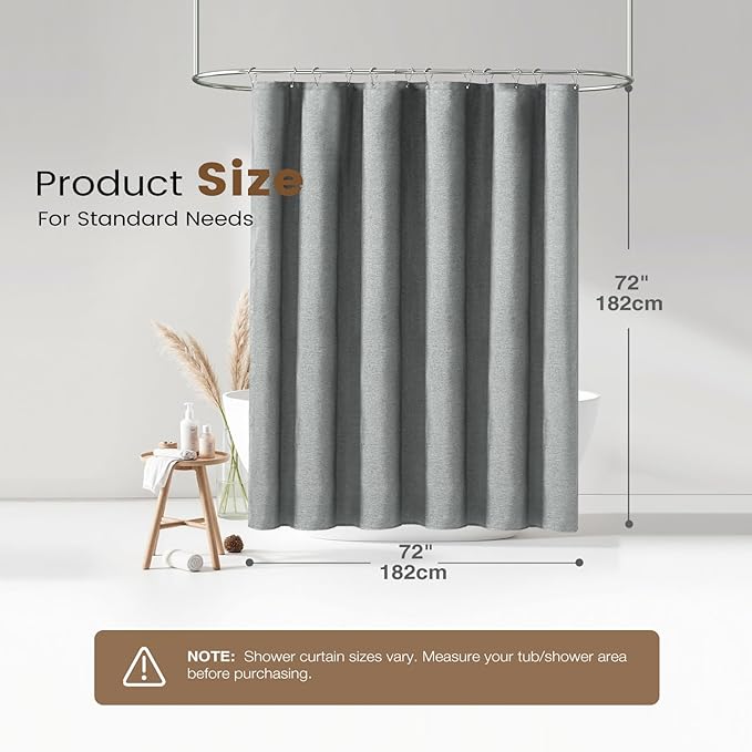 BTTN Grey 3 in 1 Shower Curtain Set, Linen Textured Fabric Shower Curtain and Clear Liner Set with Plastic Hook, Modern Hotel Luxury Weighted Waterproof Shower Curtain for Bathroom, Gray, 72x72