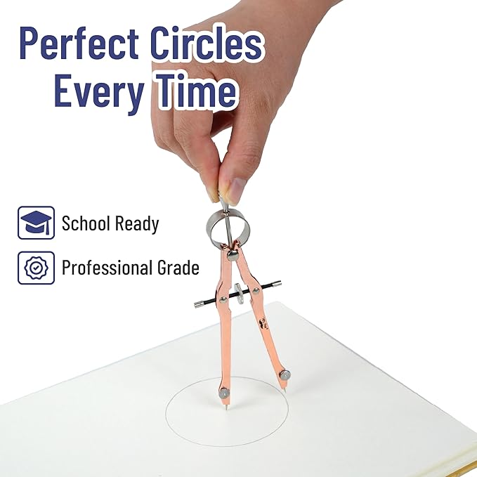 Mr. Pen- Geometry Set, 15 pcs, Rose Gold & Pink, 6 Inch Swing Arm Protractor, Divider, Set Squares, Ruler, Compasses and Protractor