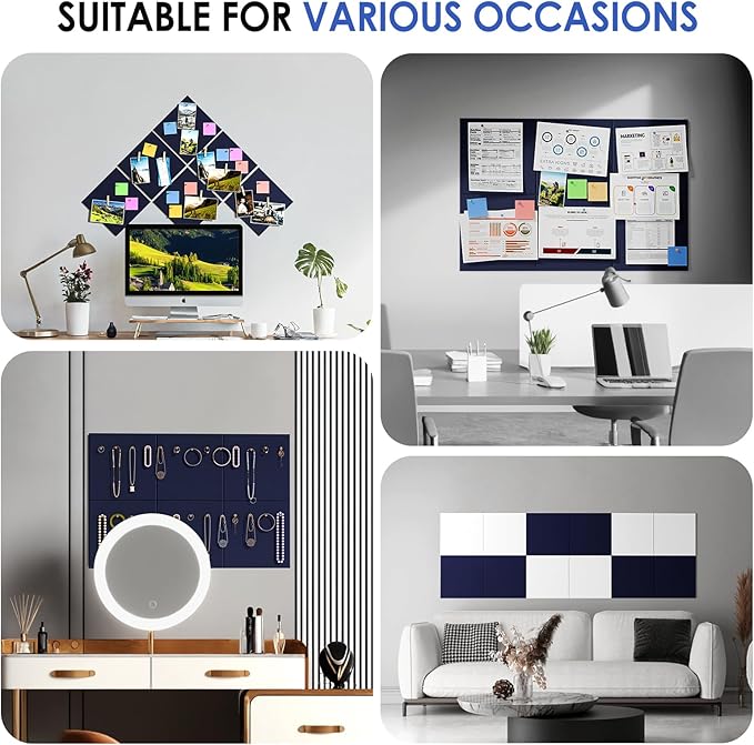 MaxGear Large Cork Board for Wall 36" x 24", Dark Blue Bulletin Board, 6 Pack Felt Wall Tiles with Pushpins, Cork Boards for Office Pin Board Tack Board Cork Boards