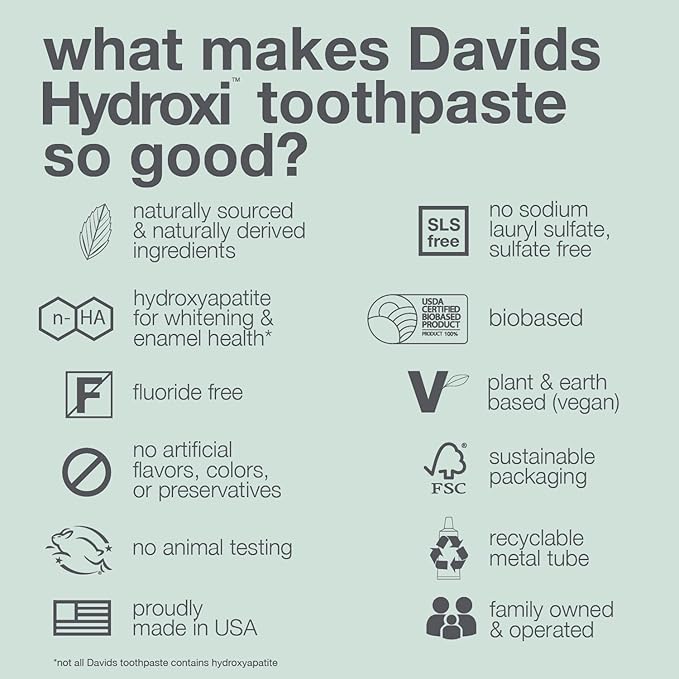 Davids Hydroxi Fluoride Free Nano Hydroxyapatite Toothpaste for Enamel Health & Whitening, Antiplaque, SLS Free, Kid Friendly Orange Vanilla Flavor, 4 oz, Made in USA