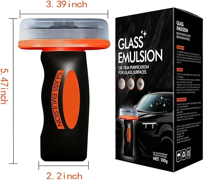 2PCS Glass Oil Film Remover for Car, Glass Emulsion Remover for Car Windshields and Windows, Car Cleaner oil Film Cleaning Brush, Glass Compound with Cleaning Board, Removes o il f ilm Smudges