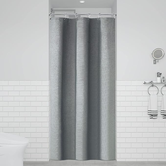 BTTN Stall Grey Fabric Shower Curtain, 230GSM Linen Textured Heavy Duty Cloth Shower Curtain Set with Hooks, Waterproof Neutral Weighted Luxury Decorative Shower Curtains for Bathroom(Gray, W36xH72)