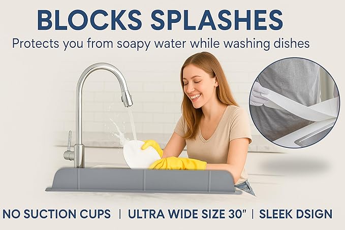 30 inch(75cm) Premium Kitchen Sink Silicone Water Splash Guard SIZE UPGRADE 30" and new package - NO Suction Cups, Ultra Wide 30" - Made in Korea (Ultra Wide Eco Gray)