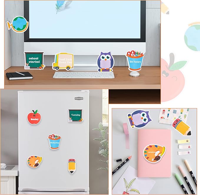 Xqumoi 600Pcs Back to School Sticky Notes Pencil Ruler Book Blackboard Palette Owl Shaped Self-Adhesive Writing Memo Pad for Kids Teens School Classroom Office Home Daily Reminders Notepad Supplies
