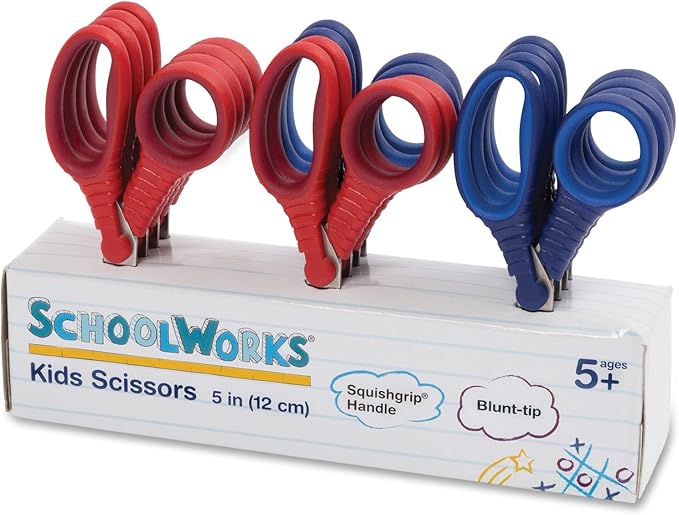 Fiskars Schoolworks 5" Scissors for Kids Ages 4-7 (12-Pack), Blunt-Tip Scissors for Kids, Back to School Supplies, Red and Blue